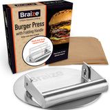 Braize Burger Press with Folding Handle, Heavy-Duty Stainless Steel Smash Burger Press for Griddles & Cast Iron