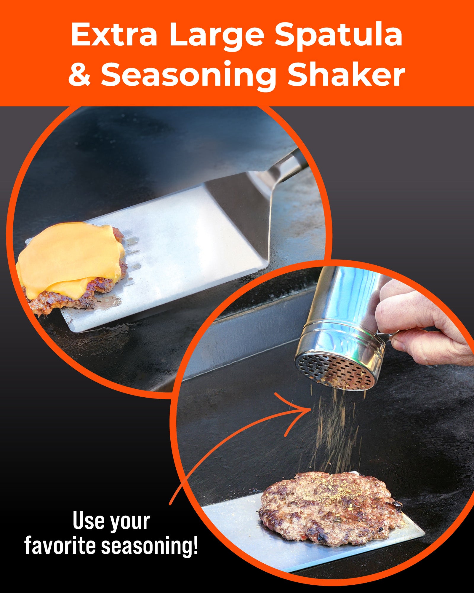 Braize Smash Burger Press Kit with Seasoning Shaker, Stainless Steel Burger Press, Wide Spatula