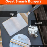 Braize Smash Burger Press Kit with Seasoning Shaker, Stainless Steel Burger Press, Wide Spatula