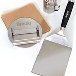 Braize Smash Burger Press Kit with Seasoning Shaker, Stainless Steel Burger Press, Wide Spatula