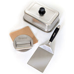 Braize Smash Burger Press Kit with Melting Dome, Stainless Steel Burger Press, Wide Spatula, Melting/Basting