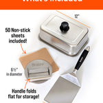 Braize Smash Burger Press Kit with Melting Dome, Stainless Steel Burger Press, Wide Spatula, Melting/Basting
