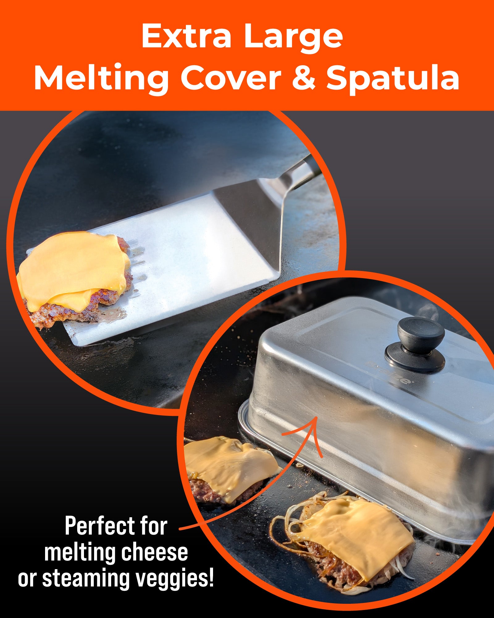 Braize Smash Burger Press Kit with Melting Dome, Stainless Steel Burger Press, Wide Spatula, Melting/Basting