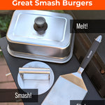 Braize Smash Burger Press Kit with Melting Dome, Stainless Steel Burger Press, Wide Spatula, Melting/Basting