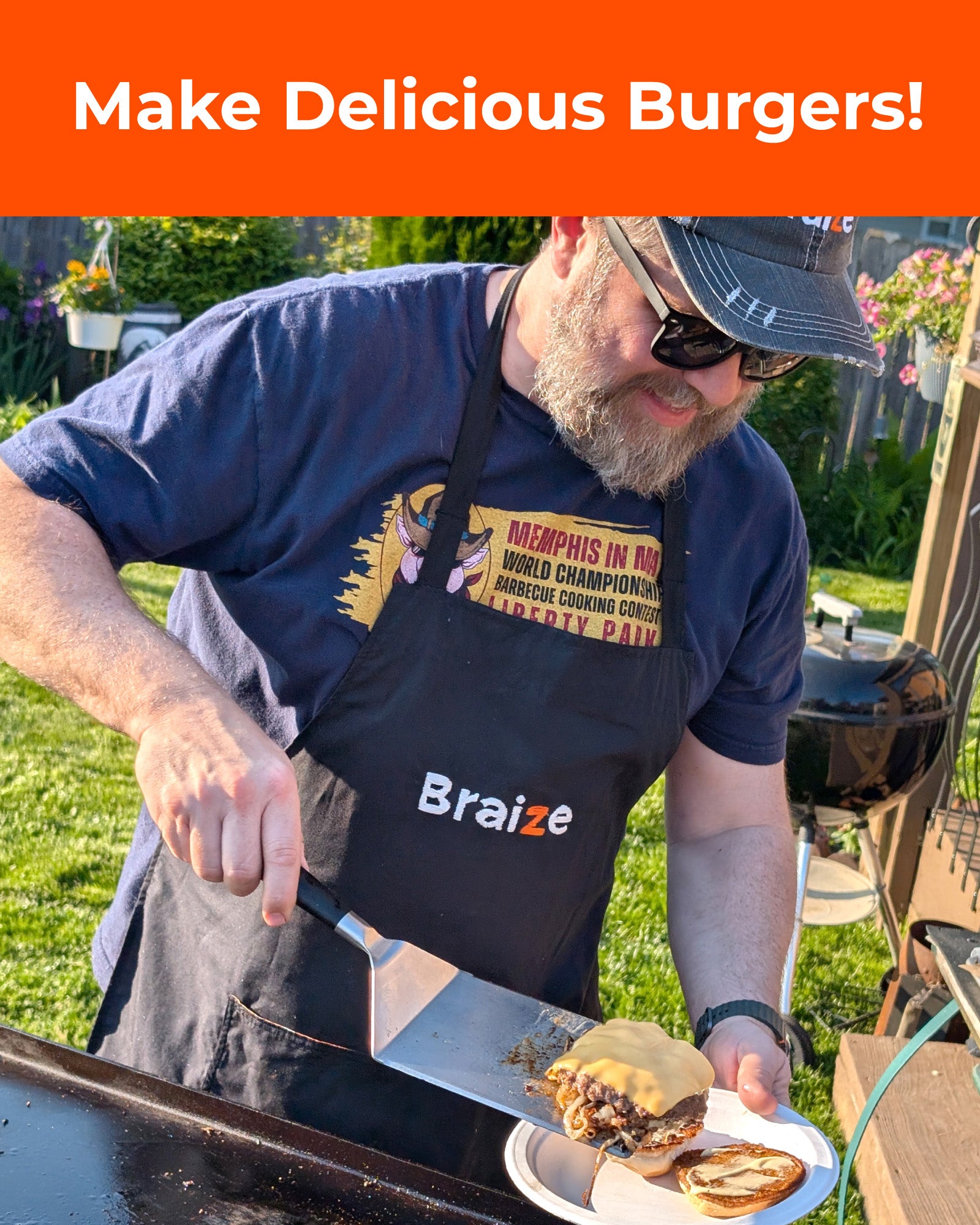 Braize Smash Burger Press Kit with Melting Dome, Stainless Steel Burger Press, Wide Spatula, Melting/Basting
