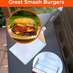 Braize Smash Burger Press Set, Stainless Steel Burger Press with Folding Handle, Wide Spatula & 50 Wax Paper Sheets