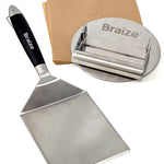 Braize Smash Burger Press Set, Stainless Steel Burger Press with Folding Handle, Wide Spatula & 50 Wax Paper Sheets