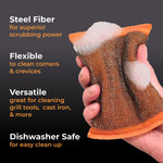 Braize Steel Scrubbing Sponges, 4 Pack, Woven Steel-Fiber Scrubbers for Grills, Cast Iron, Cookware & Stovetops