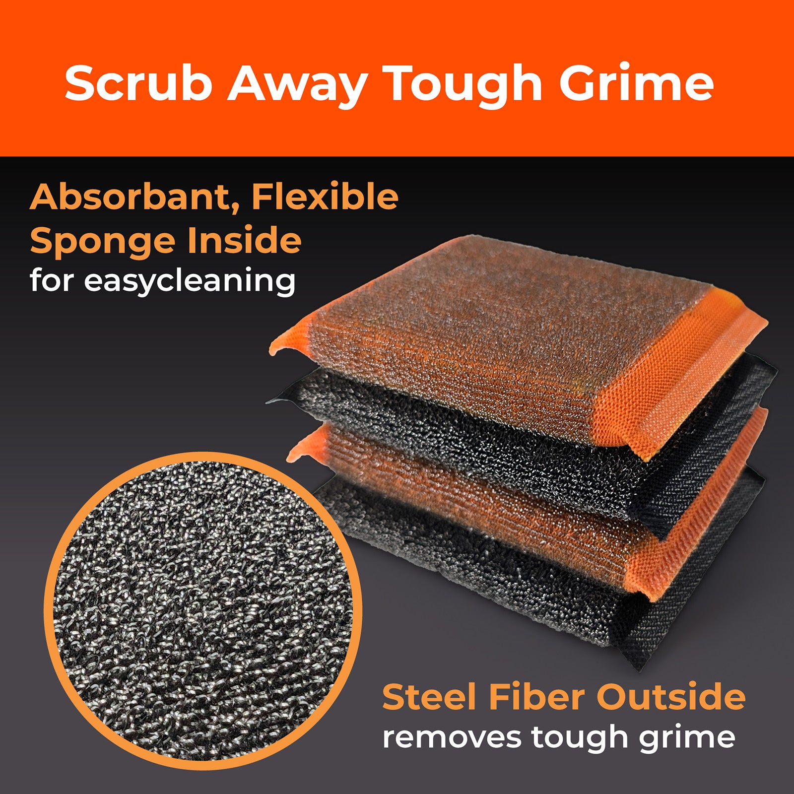 Braize Steel Scrubbing Sponges, 4 Pack, Woven Steel-Fiber Scrubbers for Grills, Cast Iron, Cookware & Stovetops