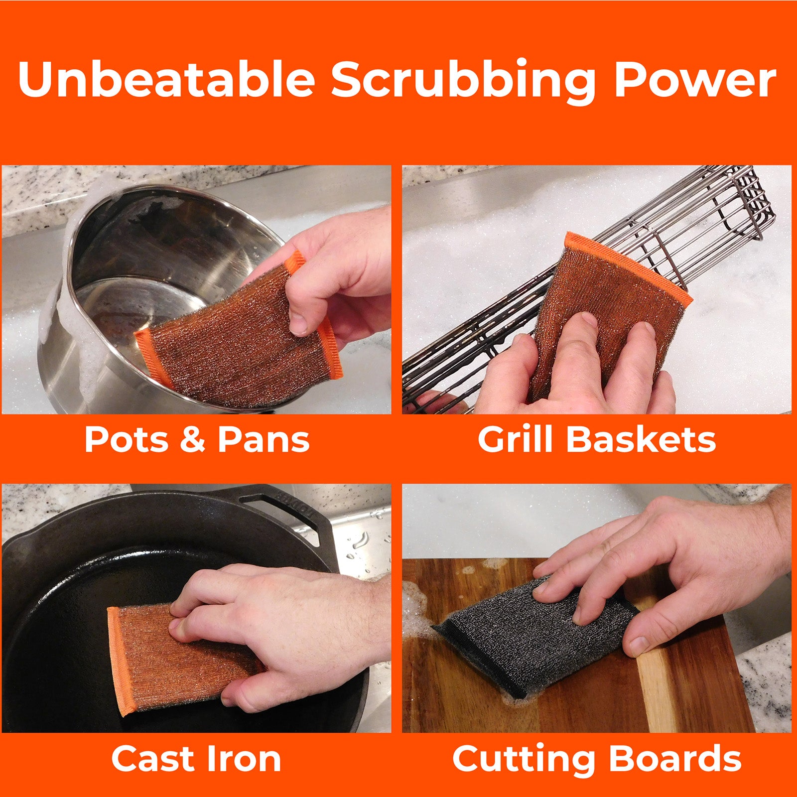 Braize Steel Scrubbing Sponges, 4 Pack, Woven Steel-Fiber Scrubbers for Grills, Cast Iron, Cookware & Stovetops