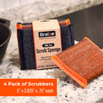 Braize Steel Scrubbing Sponges, 4 Pack, Woven Steel-Fiber Scrubbers for Grills, Cast Iron, Cookware & Stovetops