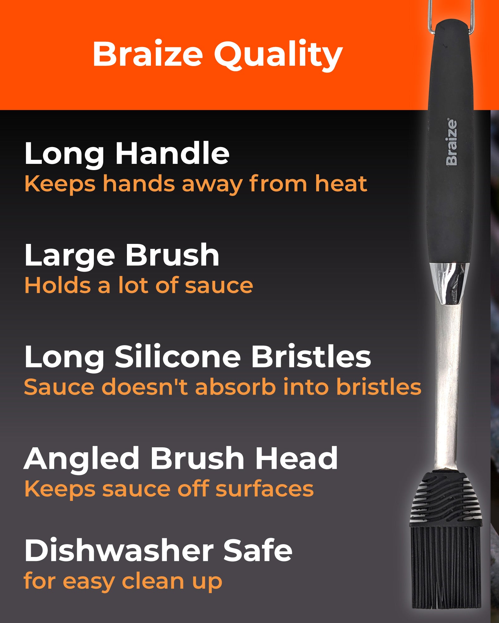 Braize BBQ Basting Mop, Silicone Sauce Mop with Removable Head & Rubber Handle for Grilling, Smoking & Barbecue