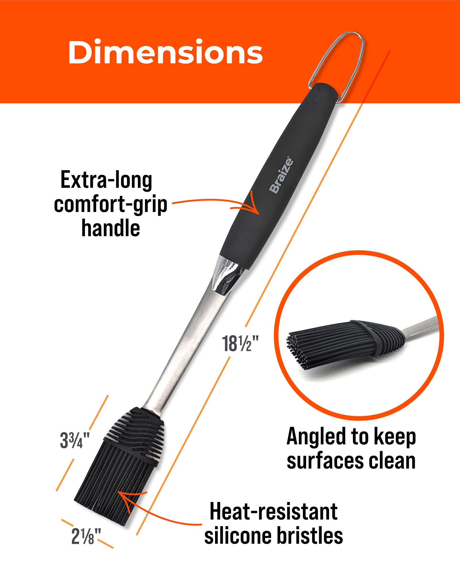 Braize BBQ Basting Mop, Silicone Sauce Mop with Removable Head & Rubber Handle for Grilling, Smoking & Barbecue