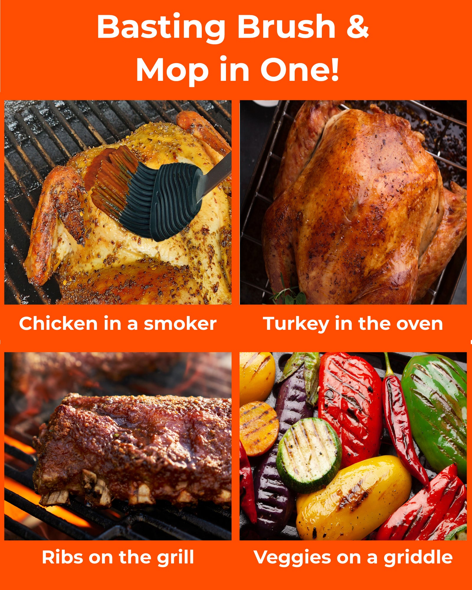 Braize BBQ Basting Mop, Silicone Sauce Mop with Removable Head & Rubber Handle for Grilling, Smoking & Barbecue