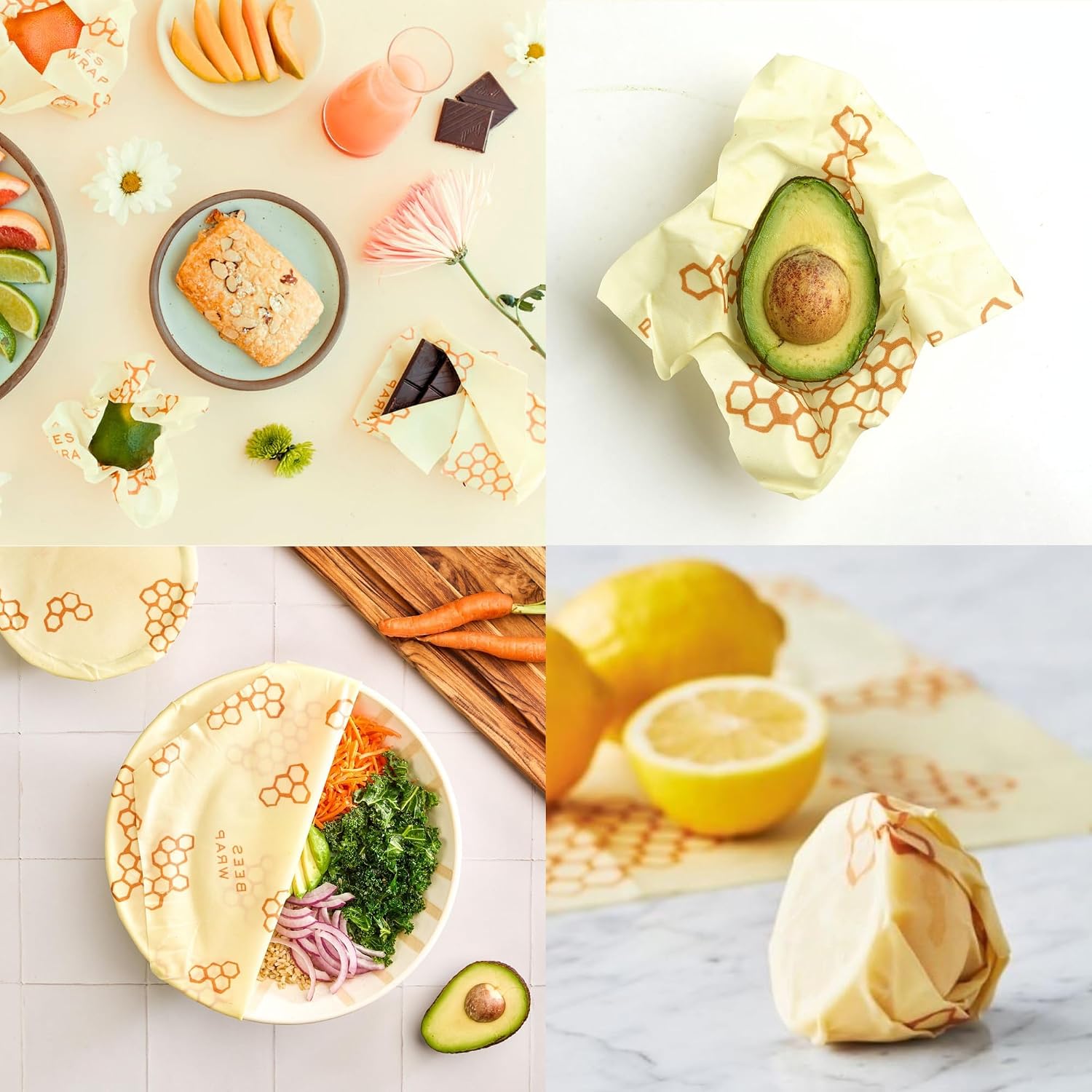 Bee's Wrap Reusable Beeswax Food Wraps, Assorted 3-Pack, Honeycomb