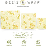 Bee's Wrap Reusable Beeswax Food Wraps, Assorted 3-Pack, Honeycomb