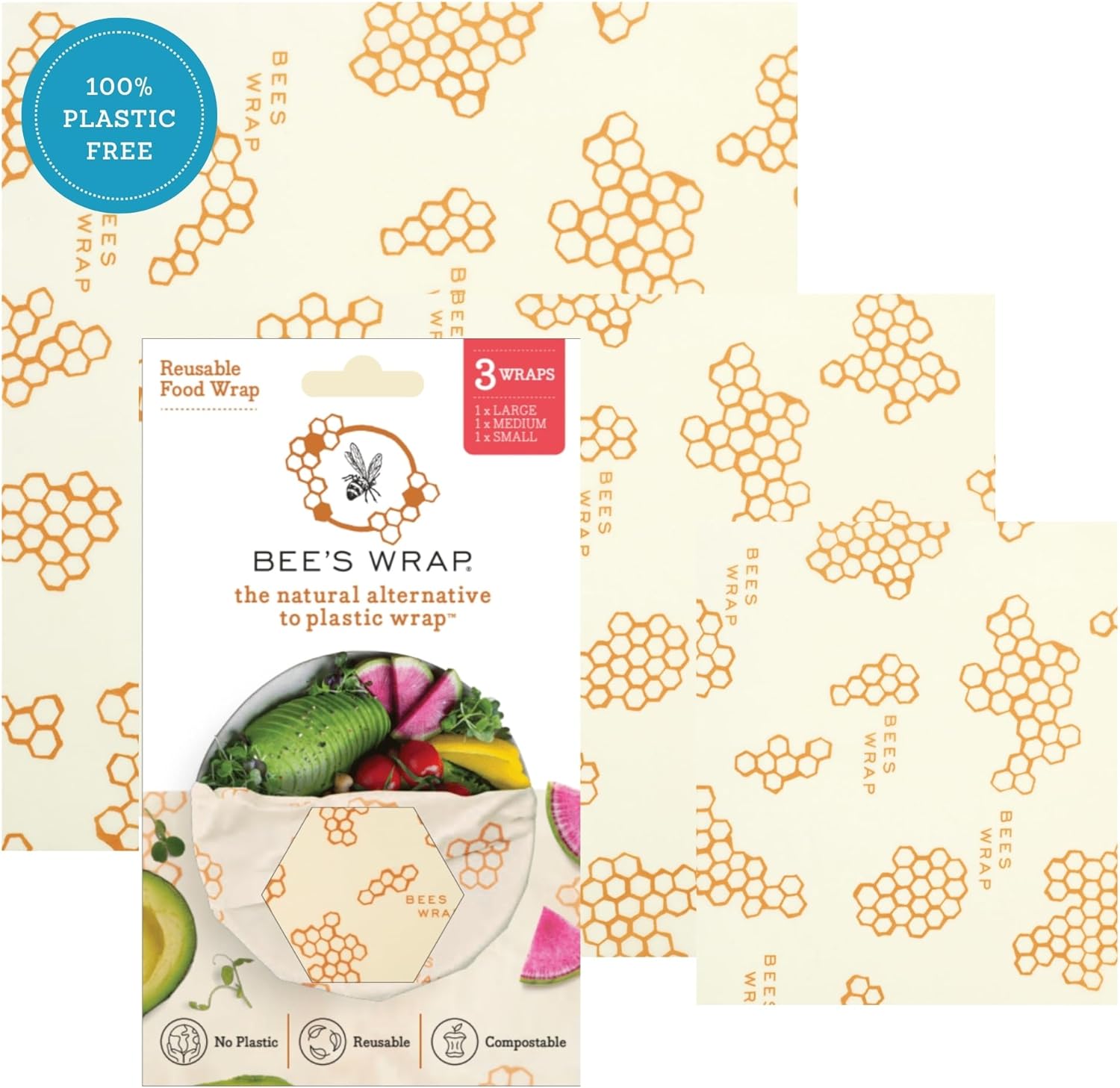 Bee's Wrap Reusable Beeswax Food Wraps, Assorted 3-Pack