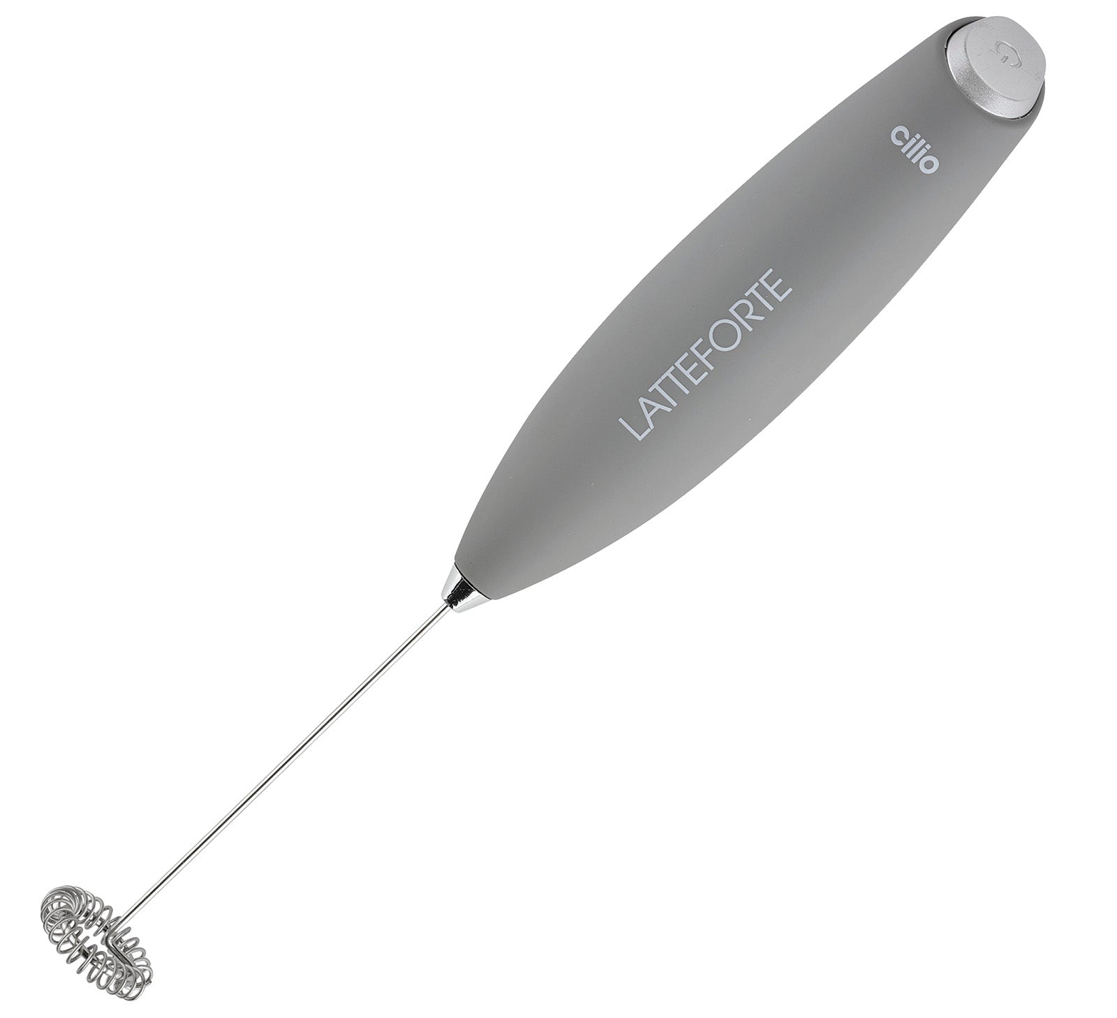 Cilio Latteforte Battery Powered Milk Frother with Stainless Steel Stand, Gray