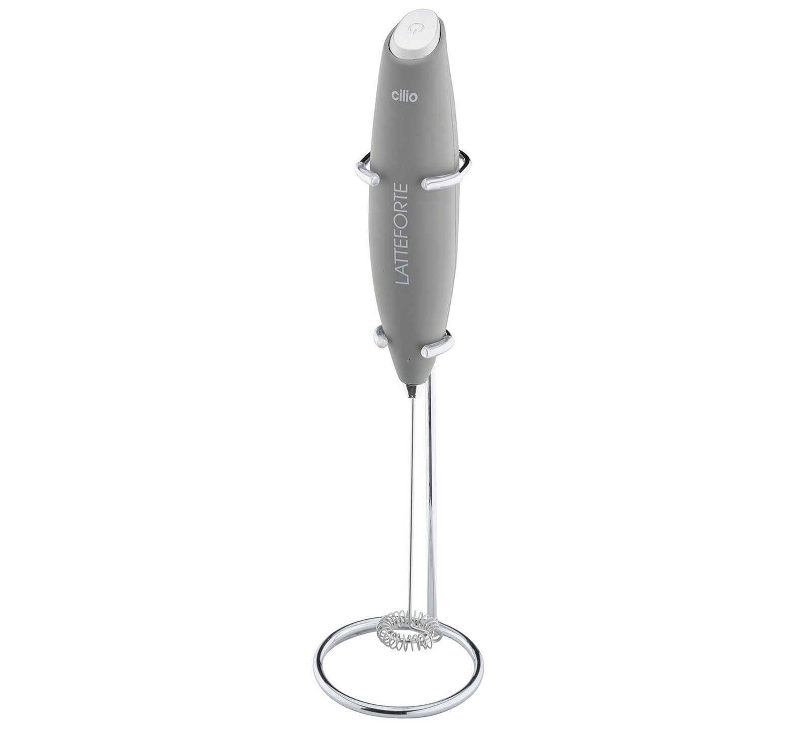Cilio Latteforte Battery Powered Milk Frother with Stainless Steel Stand, Gray