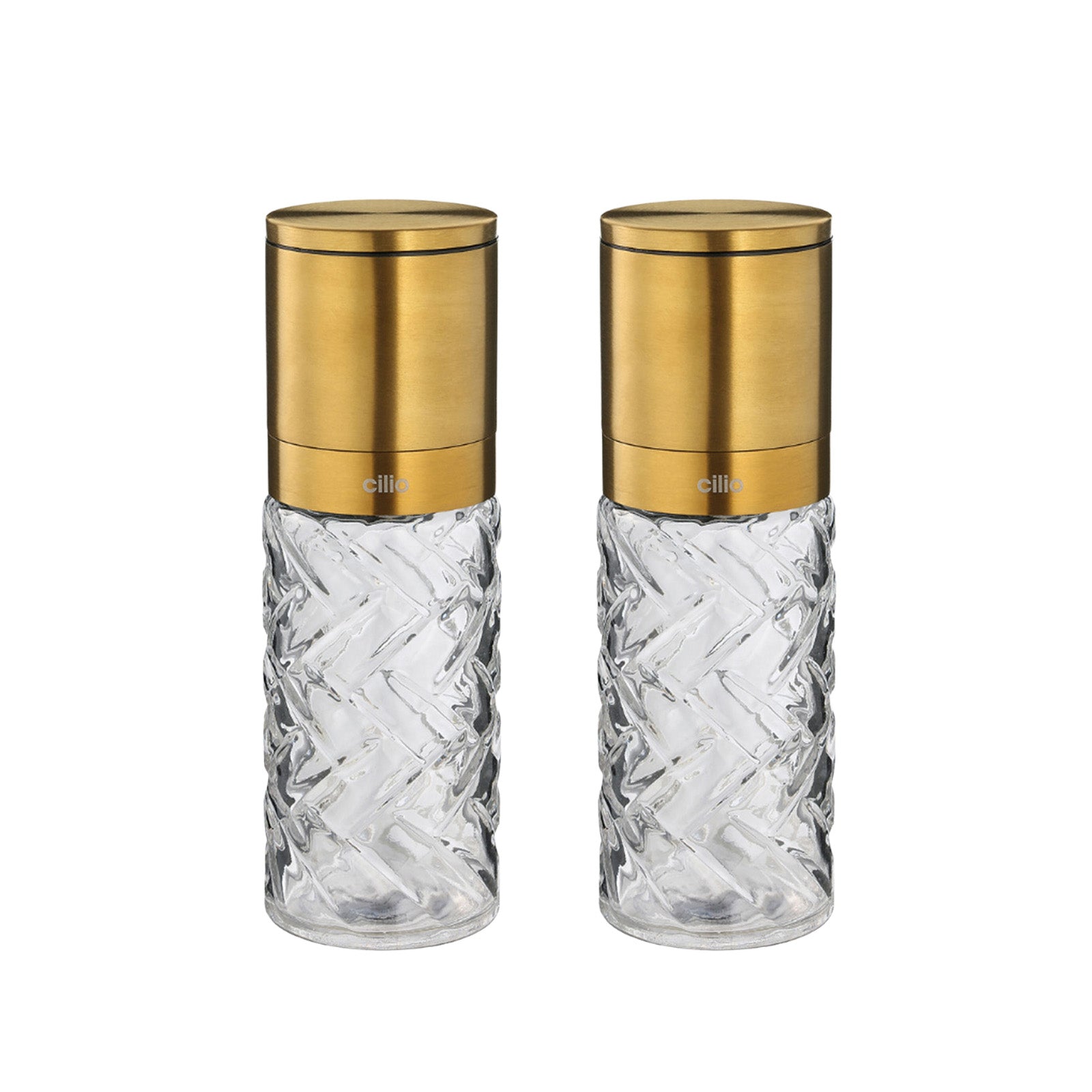 Cilio Cristallo Salt or Pepper Mill 2 Piece Set, Gold