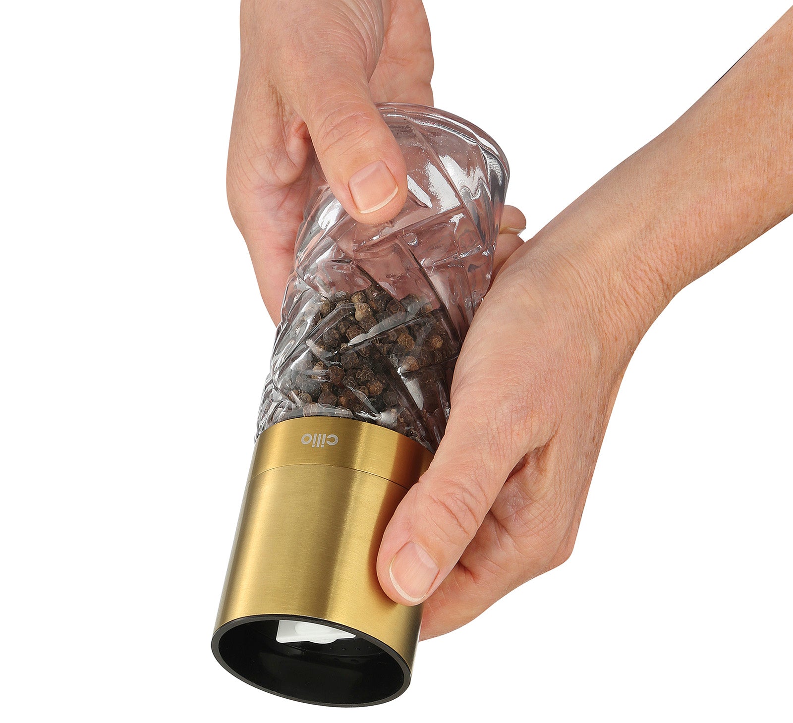 Cilio Cristallo Glass & Stainless Steel Salt and Pepper Mill, Gold