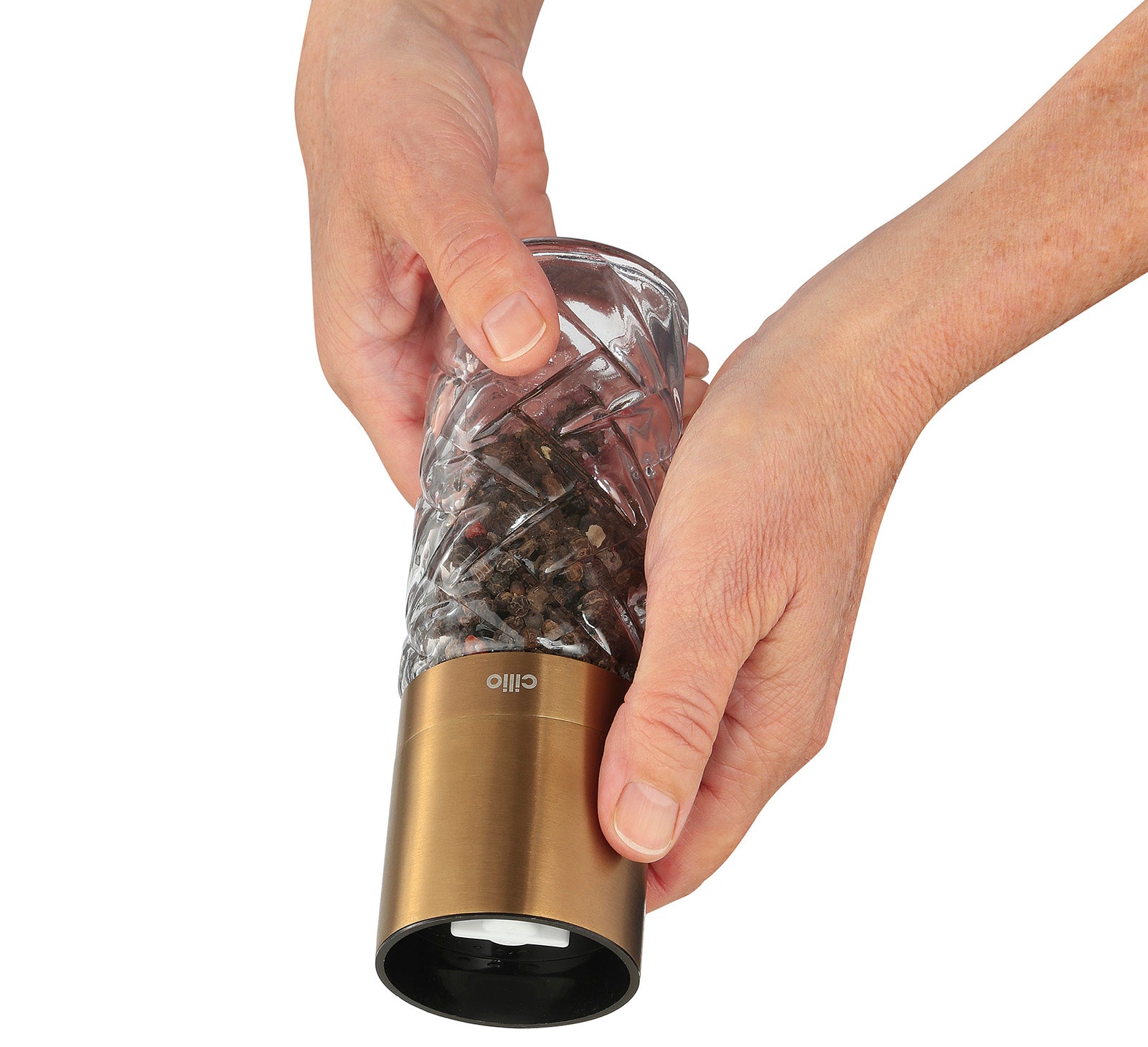 Cilio Cristallo Glass & Stainless Steel Salt and Pepper Mill, Copper