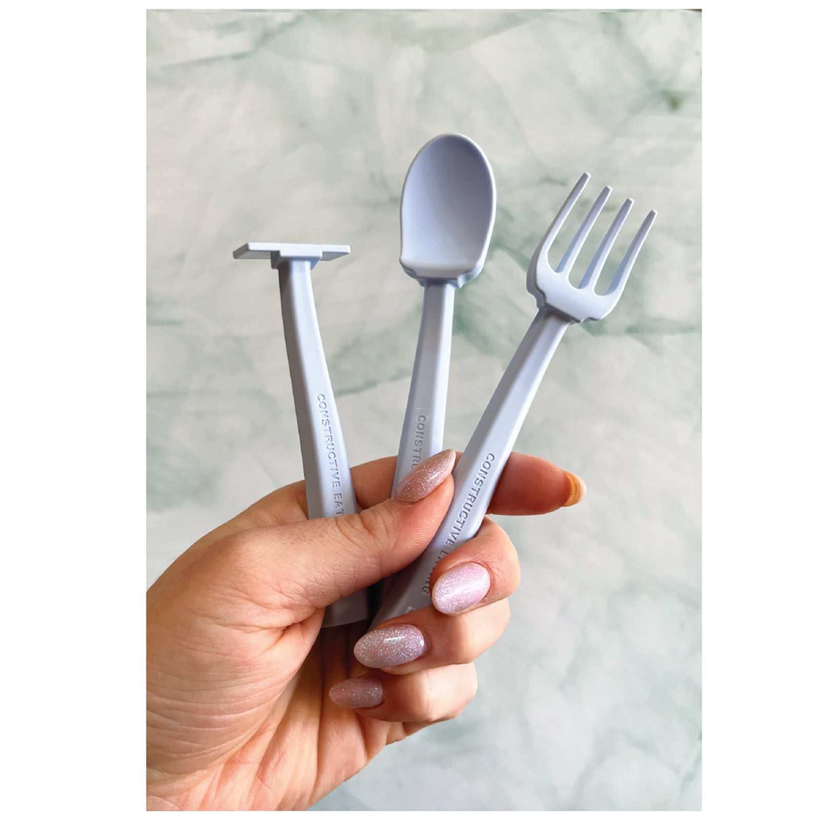 Constructive Eating Truck Theme Divided Suction Training Plate and Utensils for Kids and Toddlers, Teal