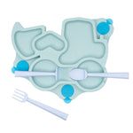 Constructive Eating Truck Theme Divided Suction Training Plate and Utensils for Kids and Toddlers, Teal