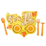 Constructive Eating Truck Theme Divided Suction Training Plate and Utensils for Kids and Toddlers, Yellow
