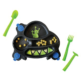 Constructive Eating UFO Theme Divided Suction Training Plate and Utensils for Kids and Toddlers