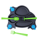Constructive Eating UFO Theme Divided Suction Training Plate and Utensils for Kids and Toddlers