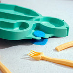 Constructive Eating Turtle Theme Divided Suction Training Plate and Utensils for Kids and Toddlers, Blue