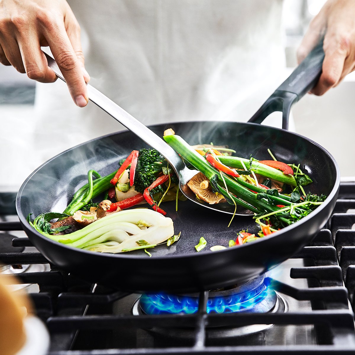 GreenPan SmartShape Healthy Ceramic Nonstick 3-Piece Frypan Set, PFAS-Free, Dishwasher Safe, White Marble : GreenPan SmartShape Healthy Ceramic Nonstick, 11