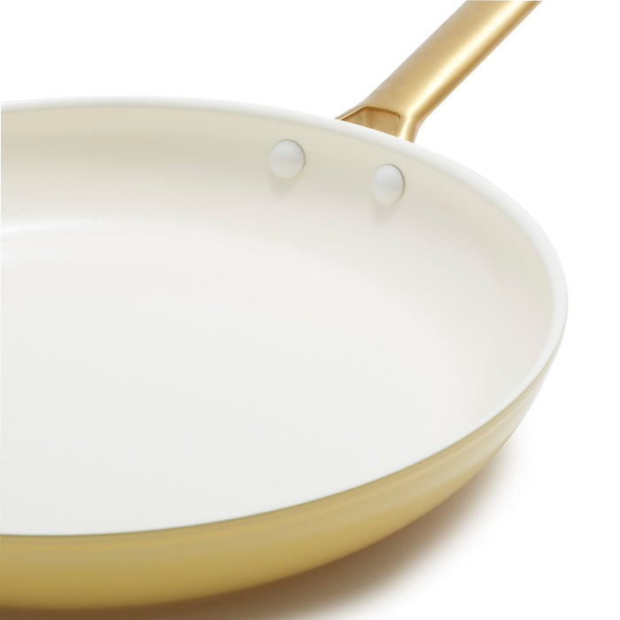 GreenPan Reserve Hard Anodized Healthy Ceramic Nonstick 12" Frying Pan with Helper Handle and Lid, Gold Handle, Dishwasher Safe, Oven Safe, Sunrise
