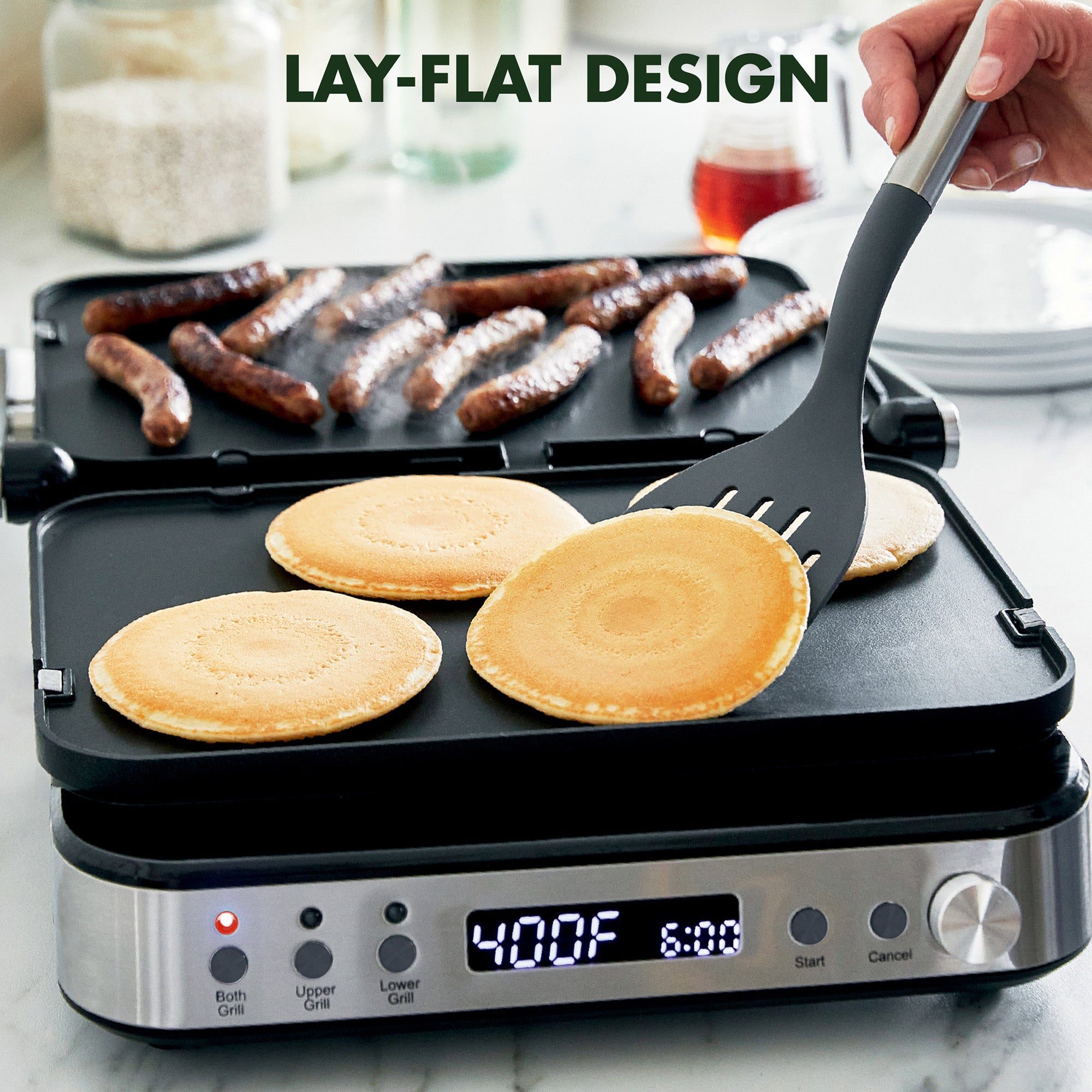 GreenPan Electric Indoor Stainless Steel 6-in-1 Contact Grill and Griddle w/Ceramic Nonstick Plates