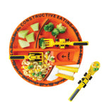 Constructive Eating Construction Utensil, Divided Plate, and Placemat Set for Kids and Toddlers