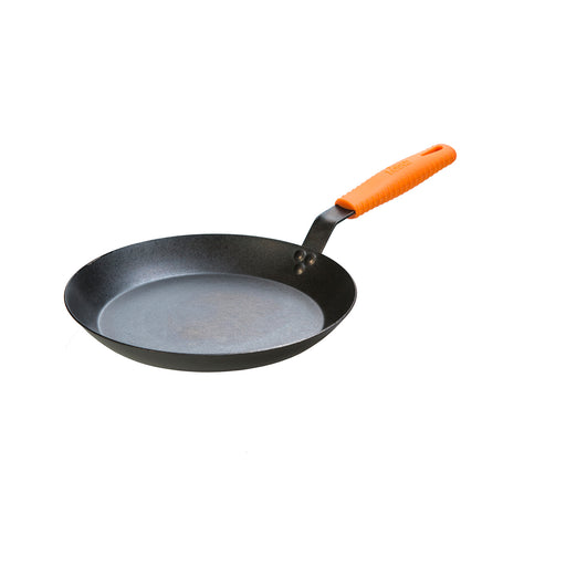 Lodge 12 Inch Seasoned Carbon Steel Skillet With Orange Silicone Handle Holder