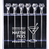 Prodyne Diamond Head Martini Picks, Set of 6, Acrylic and Stainless Steel