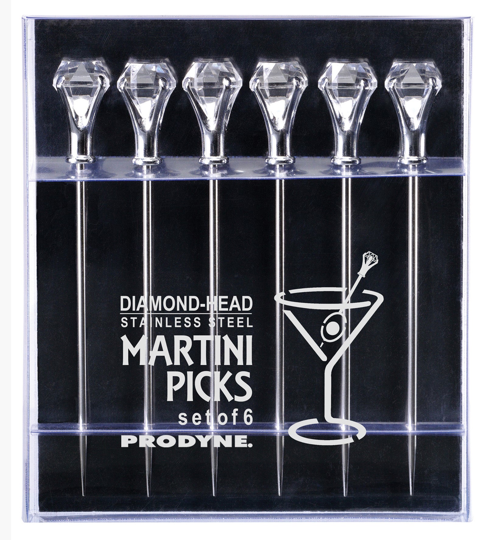 Prodyne Diamond Head Martini Picks, Set of 6, Acrylic and Stainless Steel
