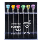 Prodyne Colorful Diamond-Head Martini Picks, Acrylic & Stainless Steel, Set of 6