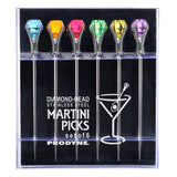 Prodyne Colorful Diamond-Head Martini Picks, Acrylic & Stainless Steel, Set of 6