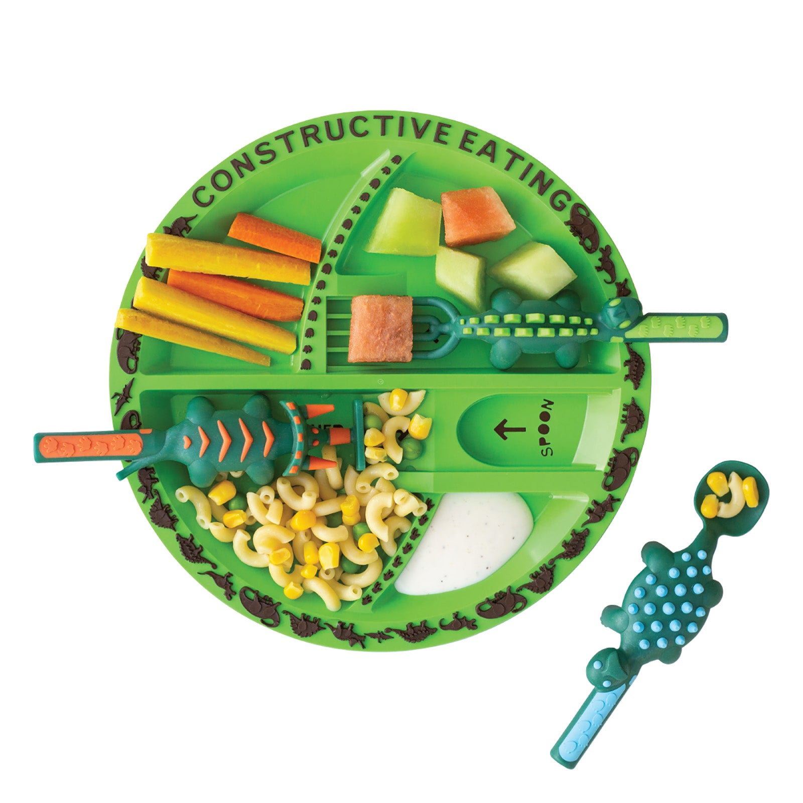 Constructive Eating Dinosaur Utensil and Divided Plate Set for Kids and Toddlers