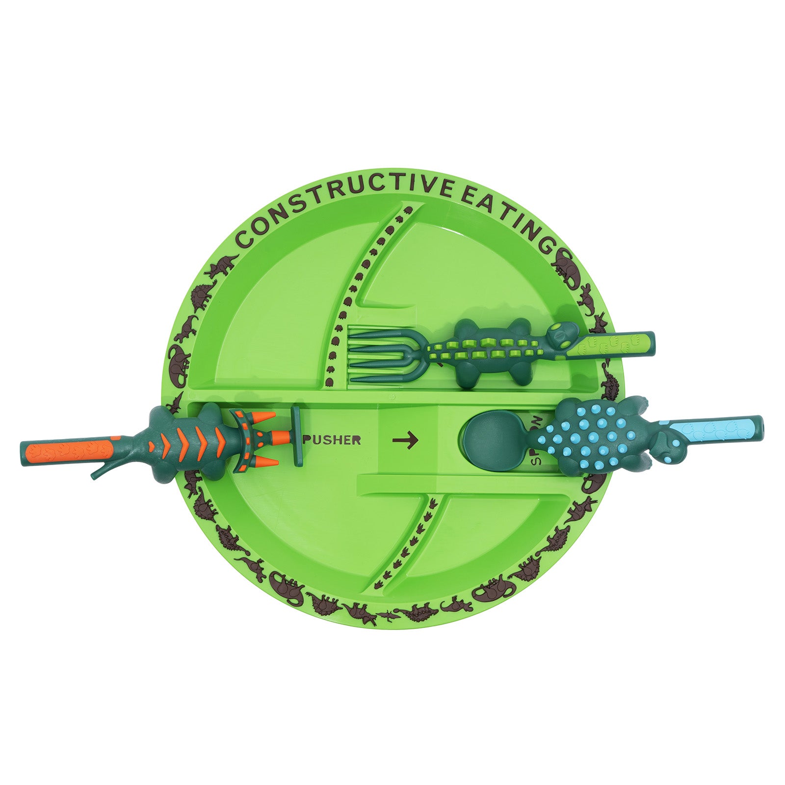 Constructive Eating Dinosaur Utensil and Divided Plate Set for Kids and Toddlers