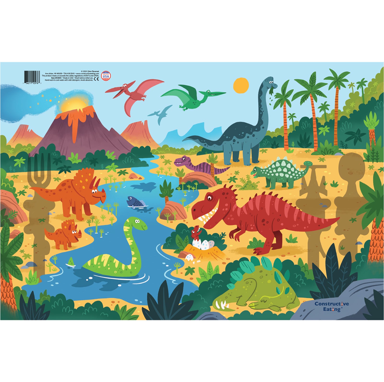 Constructive Eating Dinosaur Utensil, Divided Plate, and Placemat Set for Kids and Toddlers