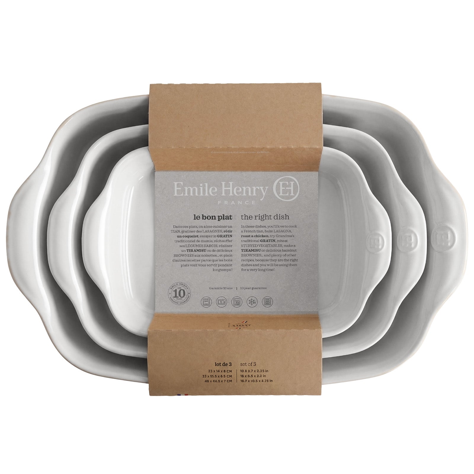 Emile Henry Rectangular Baking Dish, Set of 3, 1.25 qt, 2.4 qt, 3.8 qt, Flour