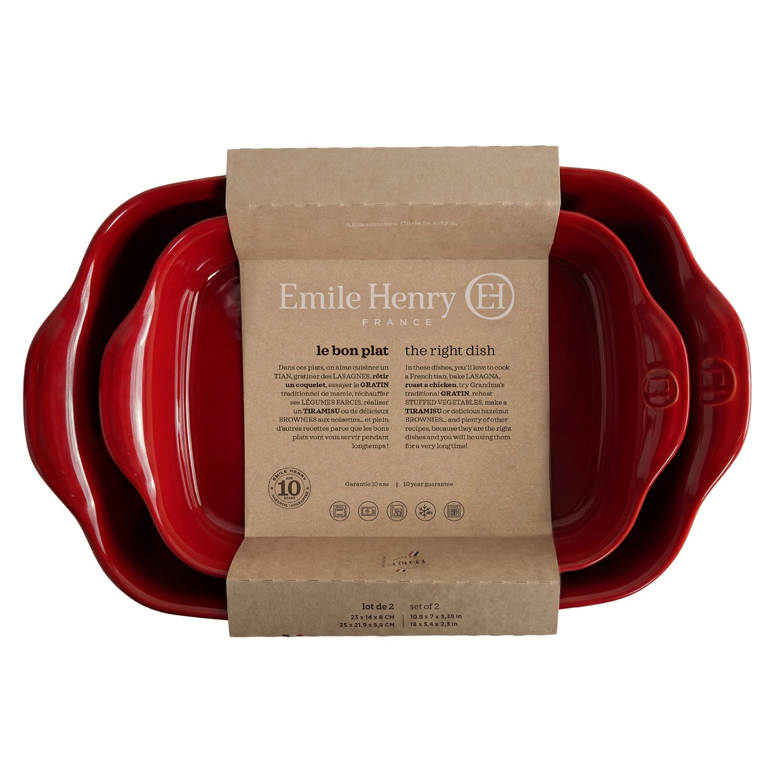 Emile Henry Rectangular Baking Dish, Set of 2, 2.4 qt, 3.8 qt, Burgundy