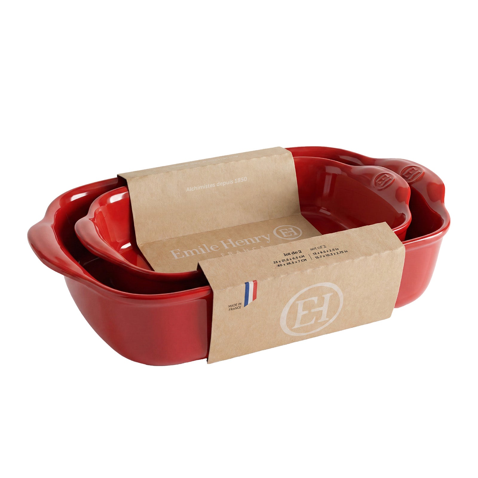 Emile Henry Rectangular Baking Dish, Set of 2, 1.25 qt, 2.4 qt, Burgundy
