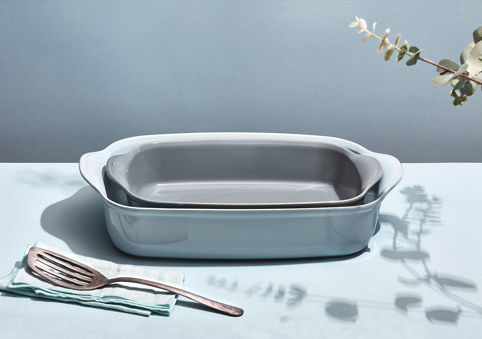 Emile Henry Large Rectangle Baking Dish Ultime, 16.5" X 10.5", Fog
