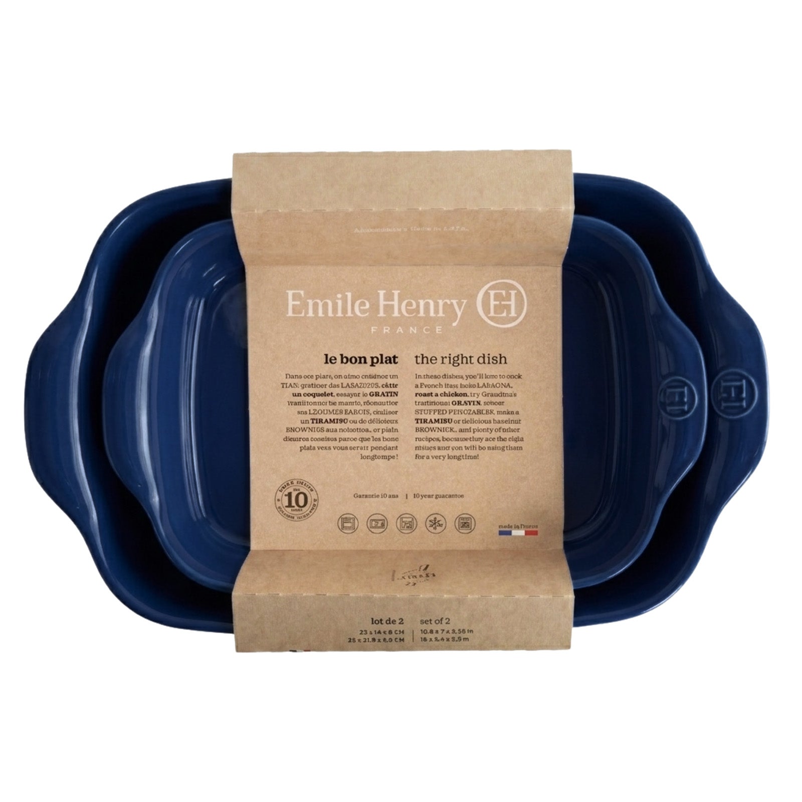 Emile Henry Rectangular Baking Dish, Set of 2, 2.4 qt, 3.8 qt, Twilight