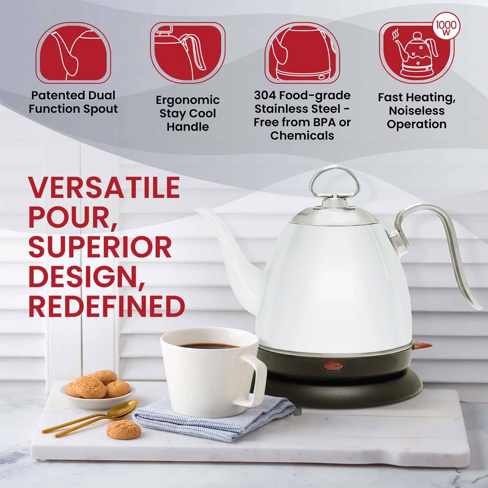 Chantal Mia Ekettle Electric Water Kettle, 32 ounce, Forest Green